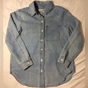 Bagatelle New York Button Up Denim Shirt Jacket Shacket Wmn M Patchwork Pattern
